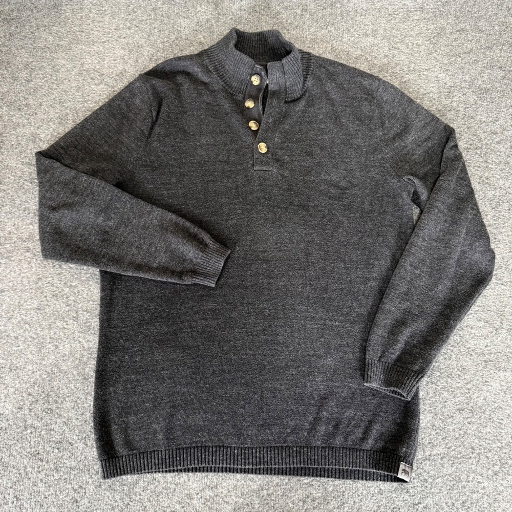The Normal Brand Mens S Gray 1/4 Button Mock Neck Sweater Knit Casual Pullover